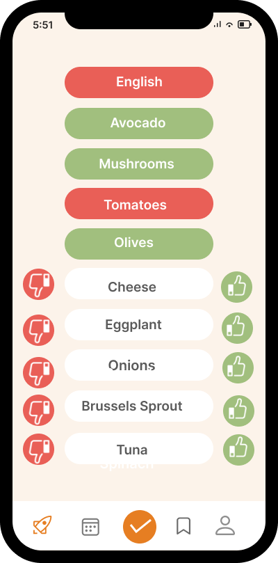 iPhone app preferences selection screen